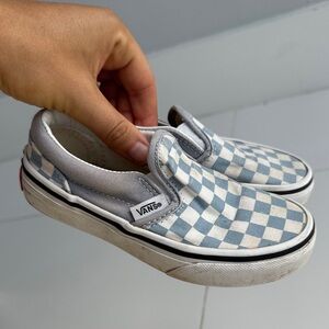 Vans Kids Blue and White Checkered Slip-On Sneakers